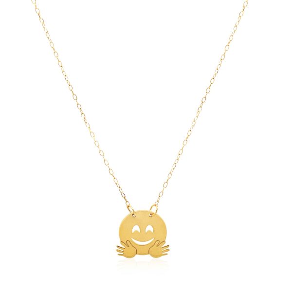 14k Yellow Gold Necklace with Hugs Emoji Symbol