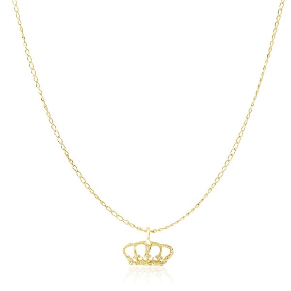 14k Yellow Gold Textured Crown Design Pendant