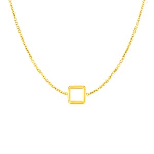 14k Yellow Gold Necklace with Petite Open Square Pendant