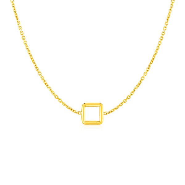 14k Yellow Gold Necklace with Petite Open Square Pendant