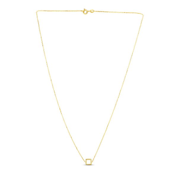 14k Yellow Gold Necklace with Petite Open Square Pendant