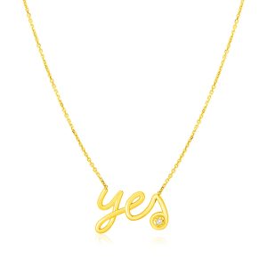 14K Yellow Gold Yes Necklace with Diamond