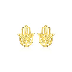 14k Yellow Gold Polished Hand of Hamsa Post Earrings