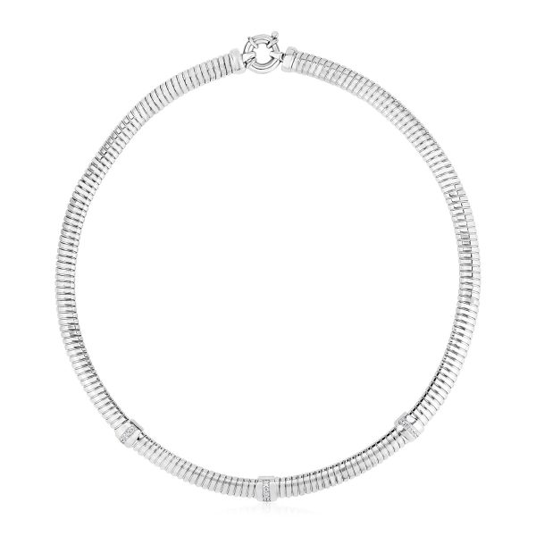 Sterling Silver Serpentine Style Necklace with Cubic Zirconias