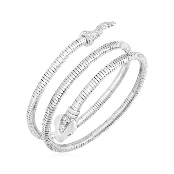 Sterling Silver Python Coil Bangle with Cubic Zirconias