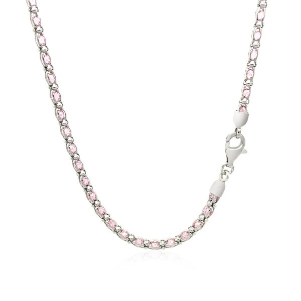 Sterling Silver 18 inch Necklace with Pink Cubic Zirconias