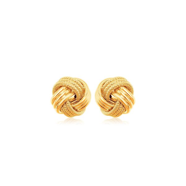 10k Yellow Gold Love Knot with Ridge Texture Earrings