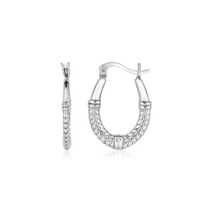 Sterling Silver Oval Hoop Earrings with Rope Texture