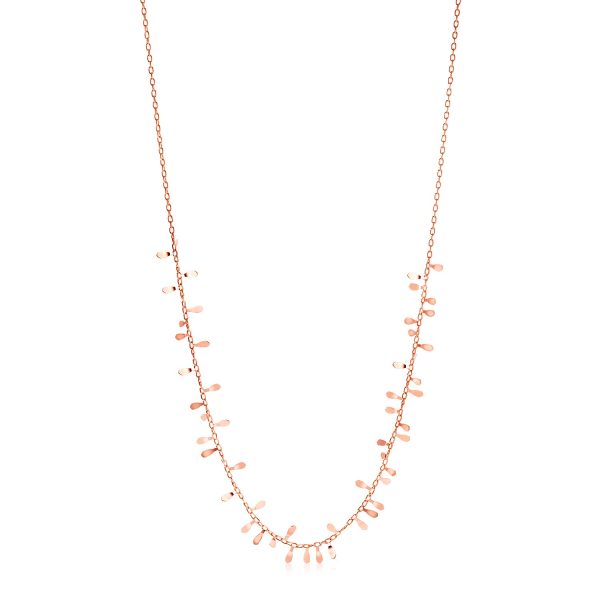 14K Rose Gold Necklace with Polished Leaf Motifs