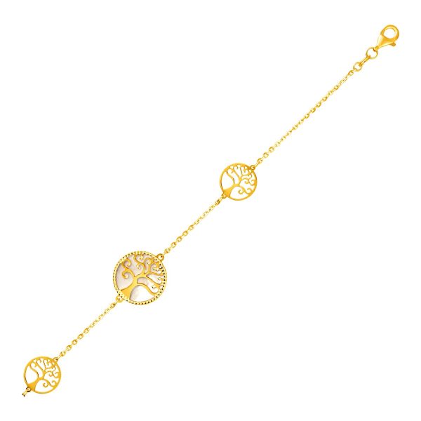 14k Yellow Gold and Mother of Pearl Tree of Life Bracelet