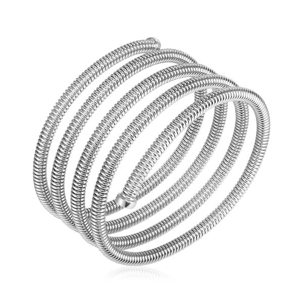 Sterling Silver Serpentine Style Five Coil Bangle Bracelet