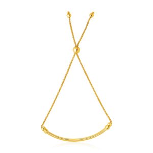 14k Yellow Gold Smooth Curved Bar and Lariat Style Bracelet