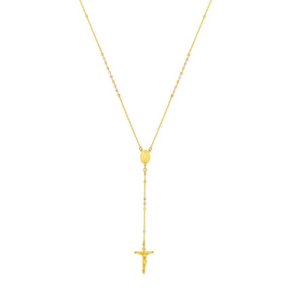 14k Tri Color Gold Rosary Style Necklace