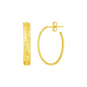 14k Yellow Gold Textured Oval Hoop Earrings