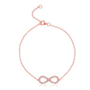 Sterling Silver Rose Toned Infinity Symbol Bracelet with Cubic Zirconias