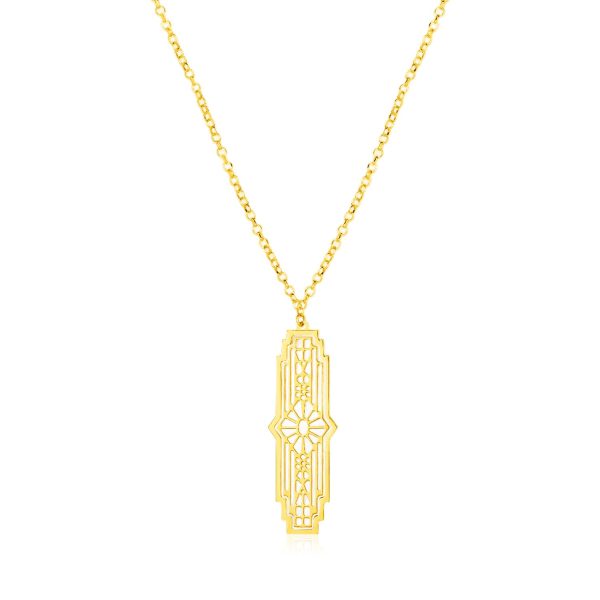 14K Yellow Gold Art Deco Necklace with Mother of Pearl Inlay