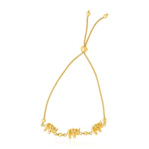 14k Yellow Gold Elephant Station Lariat Style Bracelet