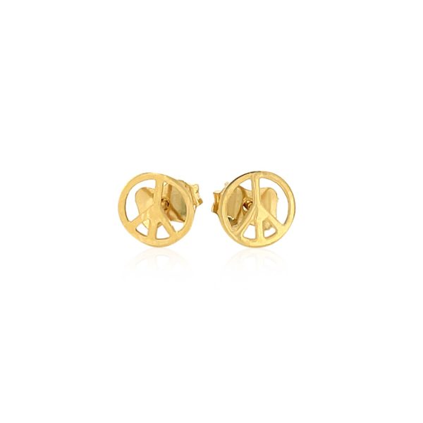 14k Yellow Gold Post Earrings with Peace Signs