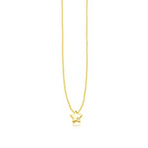 14k Yellow Gold Polished Star Necklace with Diamond