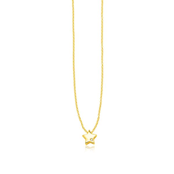 14k Yellow Gold Polished Star Necklace with Diamond