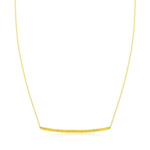 14k Yellow Gold Thin Textured Bar Necklace