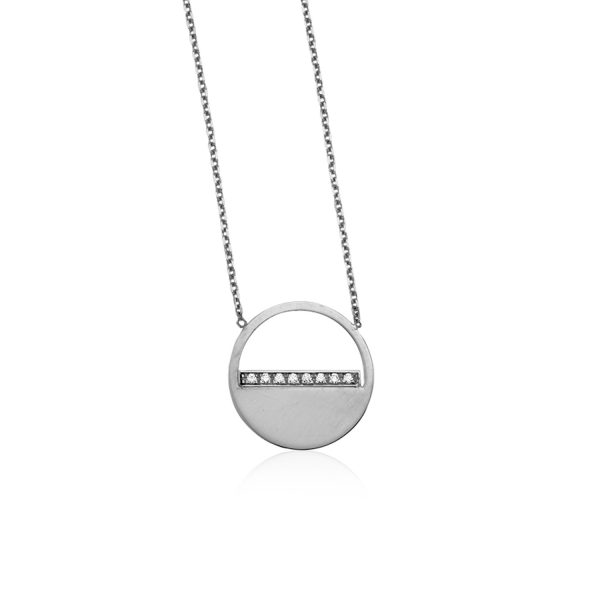 14k White Gold Circle Necklace with Diamonds