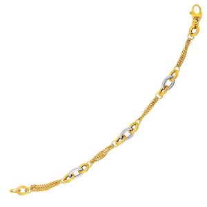 14k Two-Tone Yellow and White Gold Gourmette Bracelet with Links