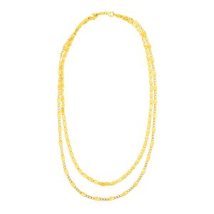 14K Yellow Gold Two Strand Necklace with Polished Oval Links