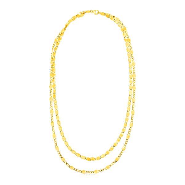 14K Yellow Gold Two Strand Necklace with Polished Oval Links