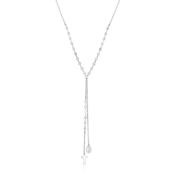 Sterling Silver 18 inch Lariat Necklace with Cross and Religious Medal