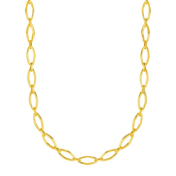 Polished Oval Marquise Link Necklace in 14k Yellow Gold