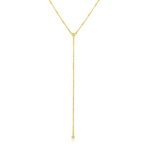 14k Yellow Gold 20 inch Lariat Necklace with Diamonds