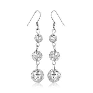 Sterling Silver Layered Textured Ball Dangling Earrings