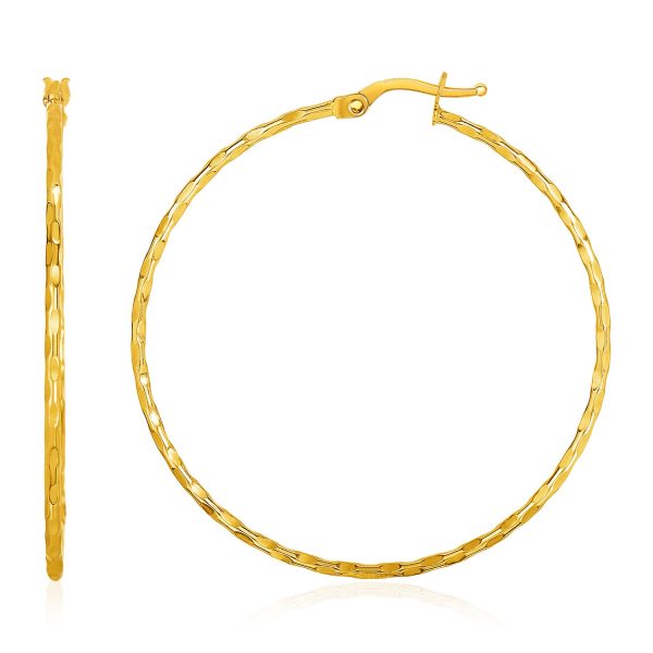 14k Yellow Gold Textured Hoop Earrings